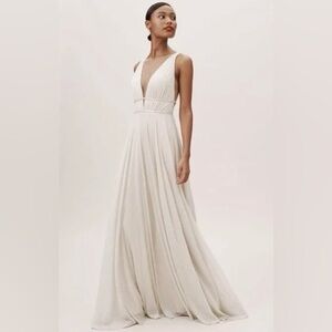 Jenny Yoo BHLDN Carmen Dress  Metallic Knit Floor Length Sleeveless Gown Size 4